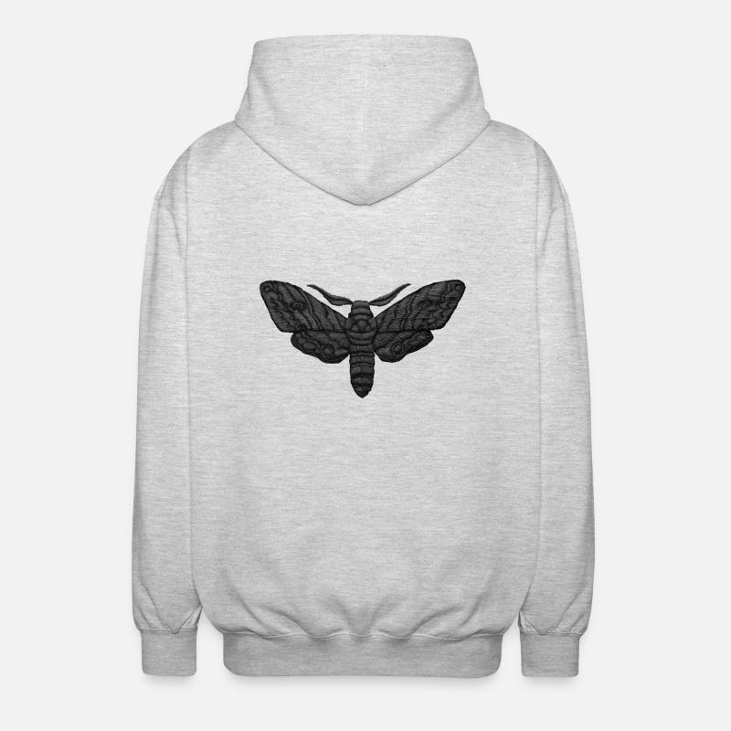 Black Moth – Mystical Embroidered Pattern - Unisex Hooded Jacket - light heather grey
