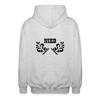 NIED - Frankfurt Stadtteil Shirt - Unisex Kapuzenjacke - Hellgrau meliert - Hinten - AI Model Male 185 light (185cm)