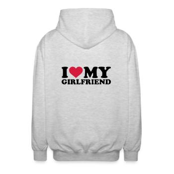 I love my girlfriend - Unisex Kapuzenjacke - Hellgrau meliert - Hinten - AI Model Male 185 light (185cm)