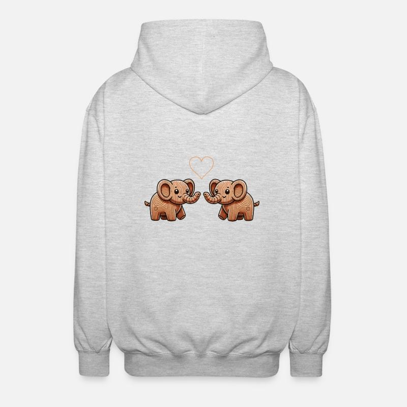 Couple d’éléphants en bois - Veste à capuche unisexe - gris clair chiné