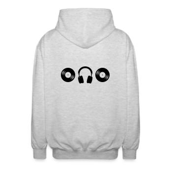 Vinyl headphones DJ headphone plate Club music - Unisex Hooded Jacket - light heather grey - Back - AI Model Male 185 light (185cm)
