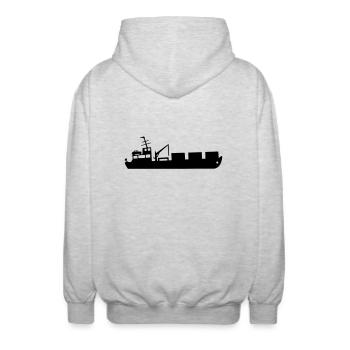 Bateau, cargo, porte-conteneurs - Veste à capuche unisexe - gris clair chiné - Dos - AI Model Male 185 light (185cm)