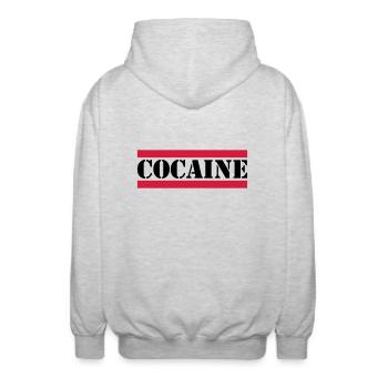 inscription cocaine avec des lignes rouges - Veste à capuche unisexe - gris clair chiné - Dos - AI Model Male 185 light (185cm)