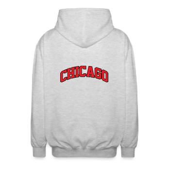 Chicago Logo: College-Design mit urbanem Stil - Unisex Kapuzenjacke - Hellgrau meliert - Hinten - AI Model Male 185 light (185cm)