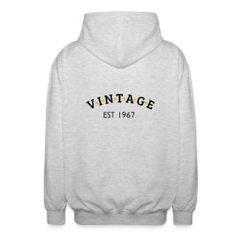 Jahrgang ist 1967 - Unisex Kapuzenjacke - Hellgrau meliert - Hinten - AI Model Male 185 light (185cm)