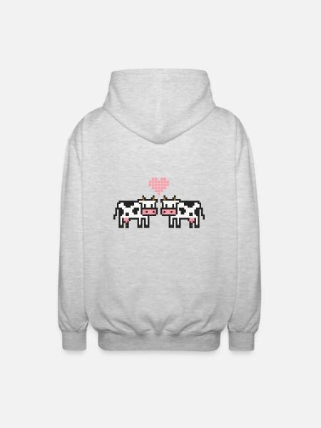Cow Pixel Love - Unisex Hooded Jacket - light heather grey