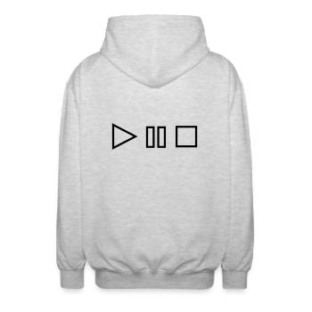 Play Stopp Pause - Unisex Kapuzenjacke - Hellgrau meliert - Hinten - AI Model Male 185 light (185cm)