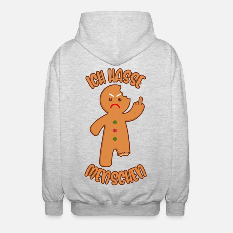 Lebkuchenmann Mittelfinger Ich hasse Menschen - Unisex Kapuzenjacke - Hellgrau meliert