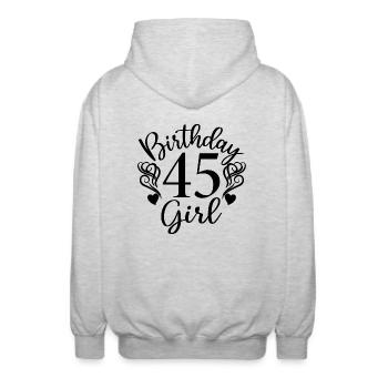 45th Birthday Women Her Birthday Girl 45 Years Old - Unisex Hooded Jacket - light heather grey - Back - AI Model Male 185 light (185cm)