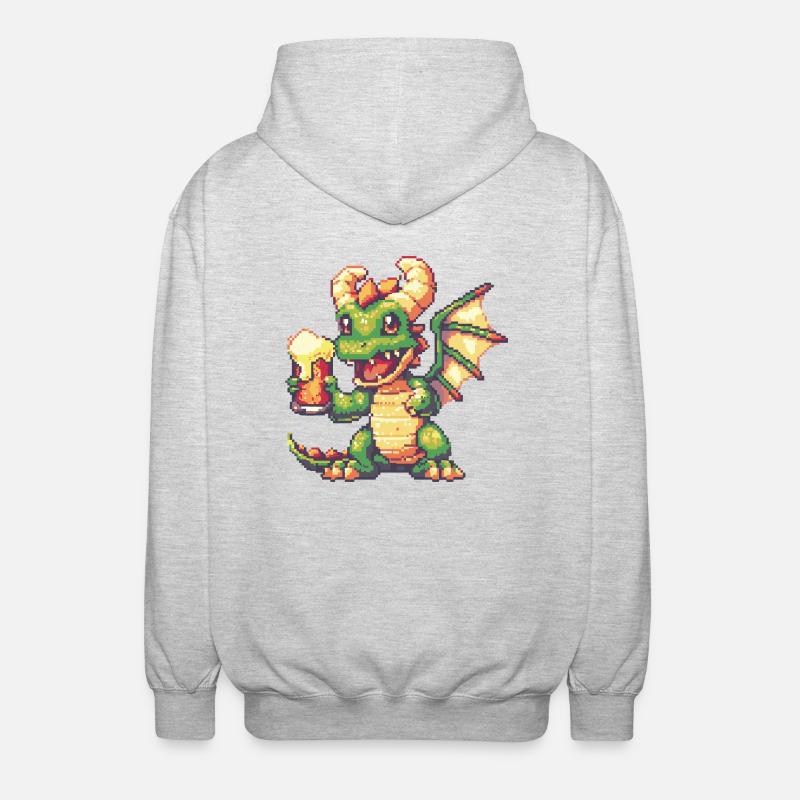 Drache Pixel Bier - Unisex Kapuzenjacke - Hellgrau meliert