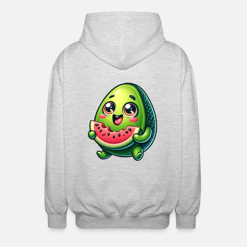 Avocado & Wassermelone Süßes Comic - Unisex Kapuzenjacke - Hellgrau meliert