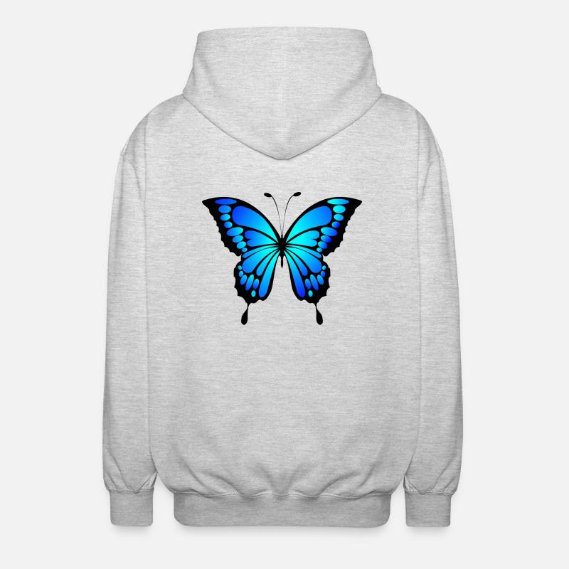 Blauer Schmetterling Geschenk idee - Unisex Kapuzenjacke - Hellgrau meliert