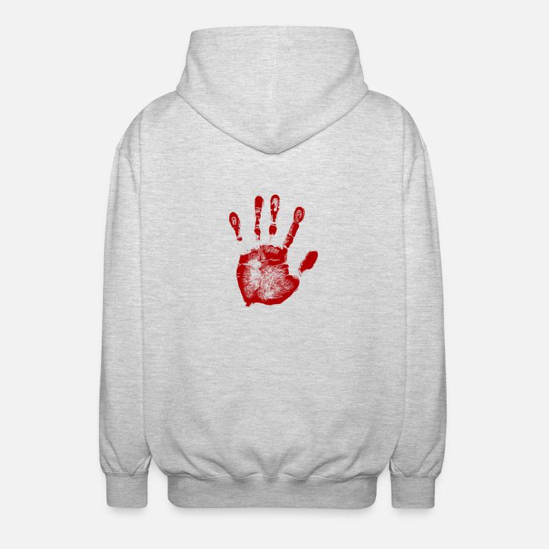 Die blutige Hand. Geschenk - Unisex Kapuzenjacke - Hellgrau meliert