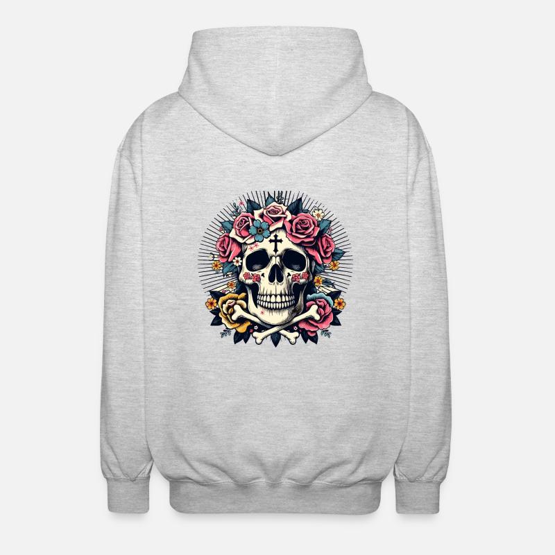 Crâne avec des fleurs - Veste à capuche unisexe - gris clair chiné