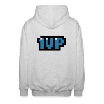 blau 1up - Unisex Kapuzenjacke - Hellgrau meliert - Hinten - AI Model Male 185 light (185cm)