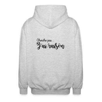 cherche pas... j'ai raison - Veste à capuche unisexe - gris clair chiné - Dos - AI Model Male 185 light (185cm)