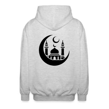 Moschee Silhouette mit Halbmond: Islamische Kunst - Unisex Kapuzenjacke - Hellgrau meliert - Hinten - AI Model Male 185 light (185cm)