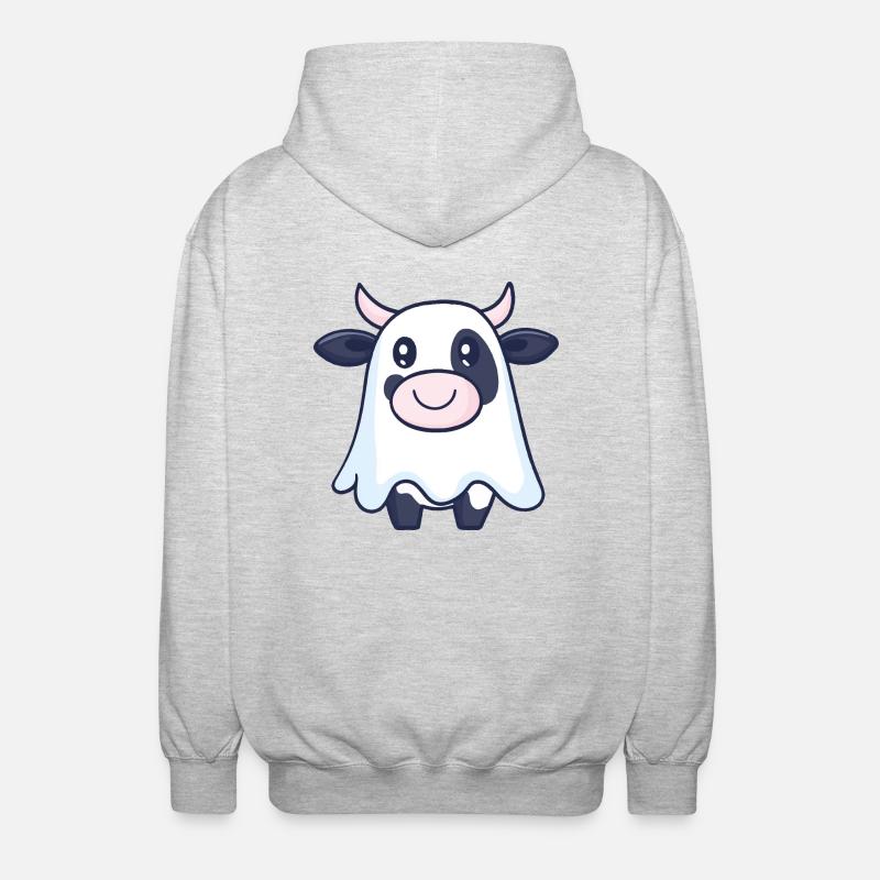 Kuh Halloween Comic Geist - Unisex Kapuzenjacke - Hellgrau meliert