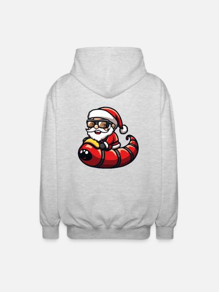 Worm Santa Claus Cartoon - Unisex Hooded Jacket - light heather grey
