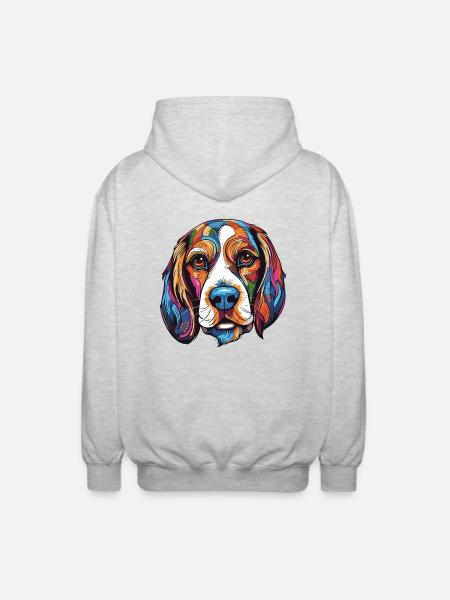 Beagle Dog Portrait - Unisex Hooded Jacket - light heather grey