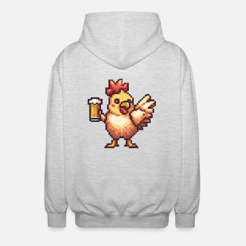 Chicken Pixel Beer - Unisex Hooded Jacket - light heather grey