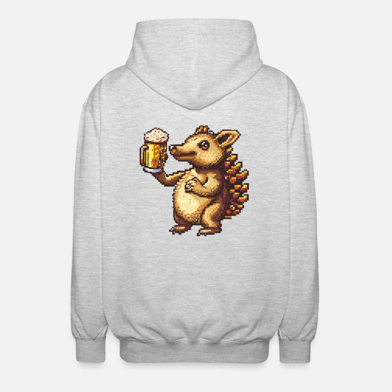 Gürteltier Pixel Bier - Unisex Kapuzenjacke - Hellgrau meliert