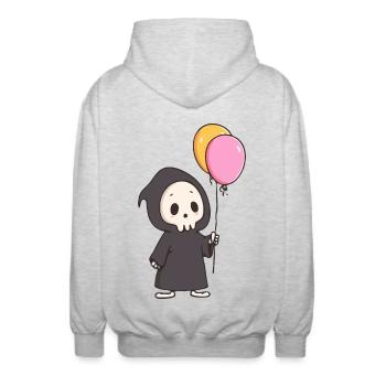 Mignon Faucheur avec des ballons - Design d’humour noir - Veste à capuche unisexe - gris clair chiné - Dos - AI Model Male 185 light (185cm)