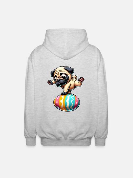 Easter Pug Breakdance, Egg Balance - Unisex Hooded Jacket - light heather grey