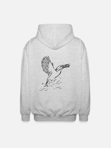 Kingfisher with fish - Unisex Hooded Jacket - light heather grey