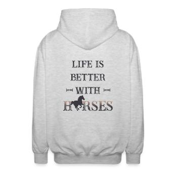 Life is better with horses - Unisex Kapuzenjacke - Hellgrau meliert - Hinten - AI Model Male 185 light (185cm)