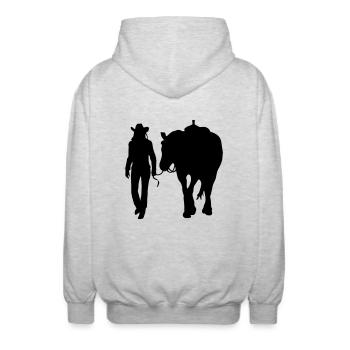 Westernreiten Westerngirl mit Pferd - Unisex Kapuzenjacke - Hellgrau meliert - Hinten - AI Model Male 185 light (185cm)