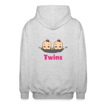Twins Zwillinge Babys Mädchen Schwangerschaft - Unisex Kapuzenjacke - Hellgrau meliert - Hinten - AI Model Male 185 light (185cm)