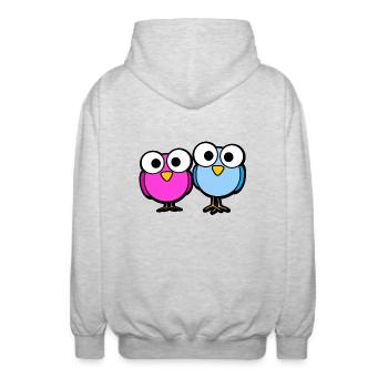 Vögel Glubschaugen Cartoon süß - Unisex Kapuzenjacke - Hellgrau meliert - Hinten - AI Model Male 185 light (185cm)