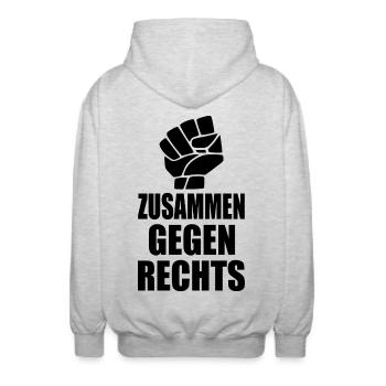 Zusammen gegen rechts - Unisex Kapuzenjacke - Hellgrau meliert - Hinten - AI Model Male 185 light (185cm)