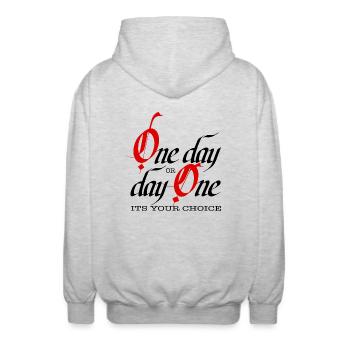 Un jour ou un jour – c’est vous qui choisissez - Veste à capuche unisexe - gris clair chiné - Dos - AI Model Male 185 light (185cm)