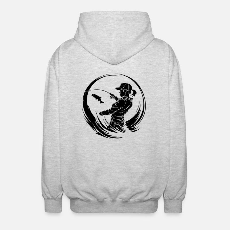 Silhouette de pêche pêcheur - Veste à capuche unisexe - gris clair chiné