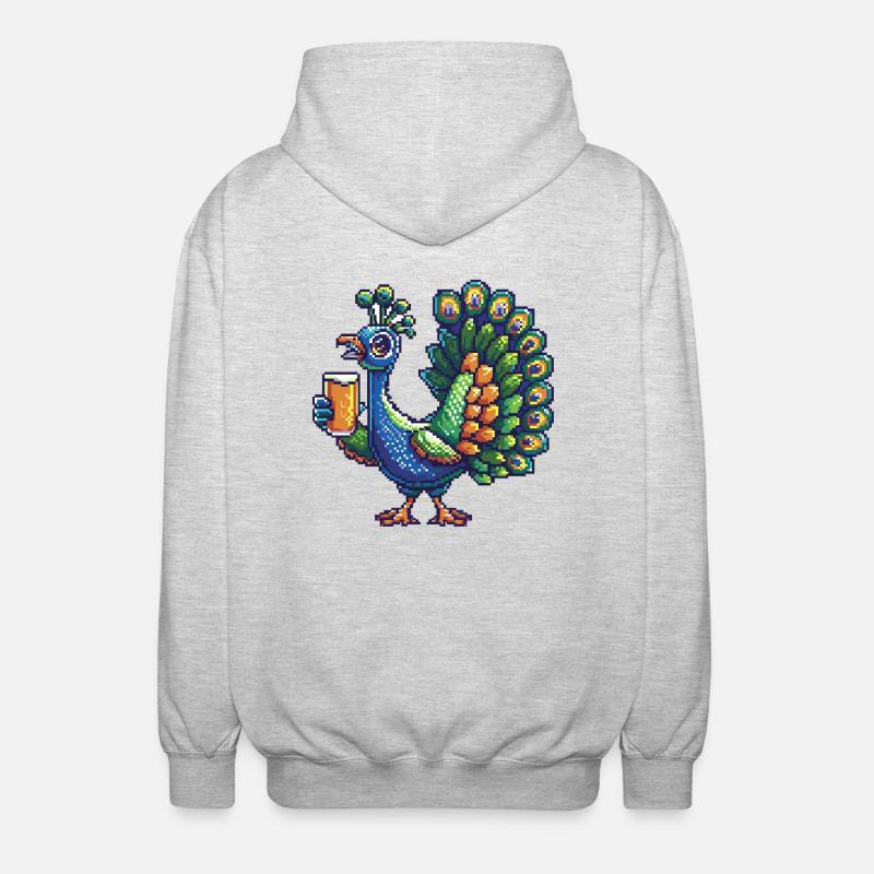 Pfau Vogel Pixel Bier - Unisex Kapuzenjacke - Hellgrau meliert