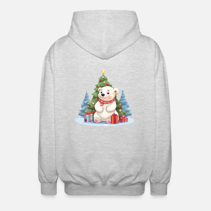 Weihnachten Eisbär mit Weihnachtsbaum - Unisex Kapuzenjacke - Hellgrau meliert