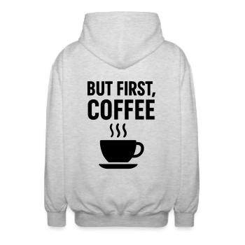 Kaffee But First Coffee - Unisex Hooded Jacket - light heather grey - Back - AI Model Male 185 light (185cm)