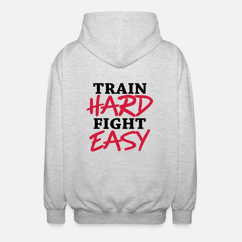 Train hard - Fight easy - Unisex Hooded Jacket - light heather grey