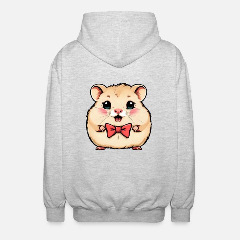 Charmanter Hamster mit roter Fliege - Unisex Kapuzenjacke - Hellgrau meliert