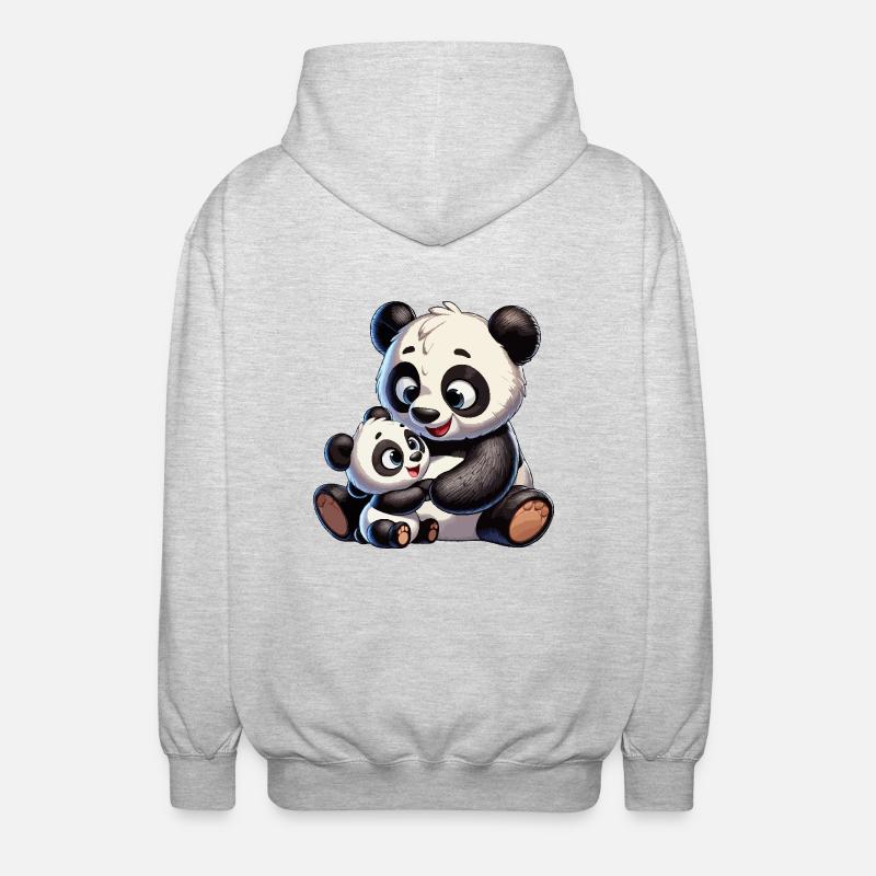 Mère panda avec enfant - Veste à capuche unisexe - gris clair chiné