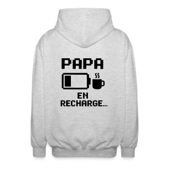 PAPA EN RECHARGE… - Veste à capuche unisexe - gris clair chiné - Dos - AI Model Male 185 light (185cm)