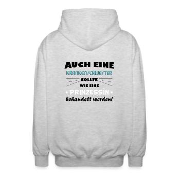 Krankenschwester - Prinzessin - Unisex Kapuzenjacke - Hellgrau meliert - Hinten - AI Model Male 185 light (185cm)