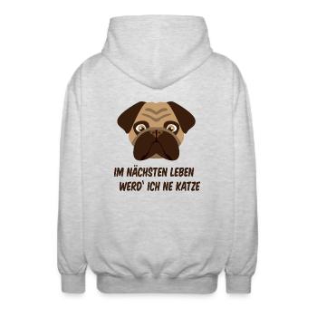 Frustrated pug - Unisex Hooded Jacket - light heather grey - Back - AI Model Male 185 light (185cm)