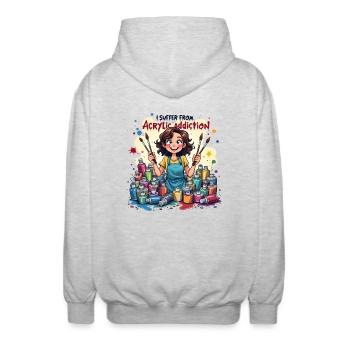 Acrylmalerei - I Suffer From Acrylic Addiction - Unisex Kapuzenjacke - Hellgrau meliert - Hinten - AI Model Male 185 light (185cm)