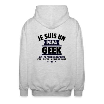 Papa geek : ALT + F4 , cadeau fête des pères - Veste à capuche unisexe - gris clair chiné - Dos - AI Model Male 185 light (185cm)