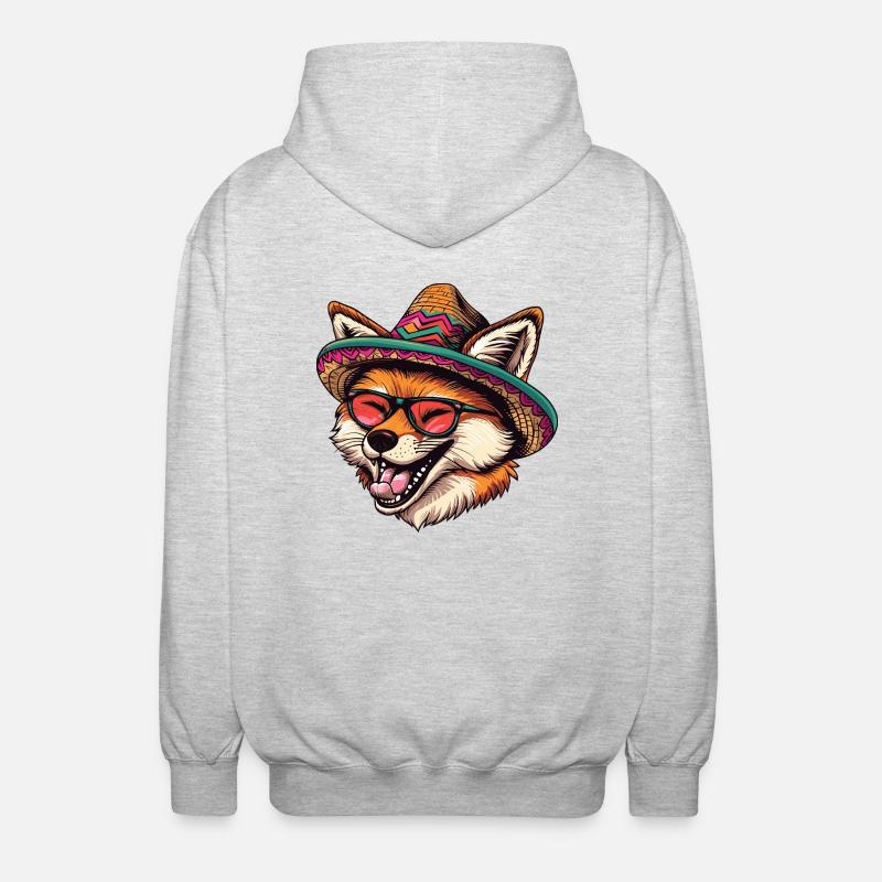 Fuchs Comic Lustig Sombrero - Unisex Kapuzenjacke - Hellgrau meliert