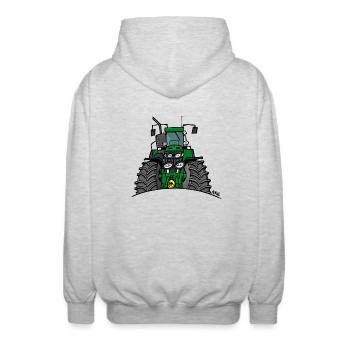 320 Grüner Traktor - Unisex Kapuzenjacke - Hellgrau meliert - Hinten - AI Model Male 185 light (185cm)