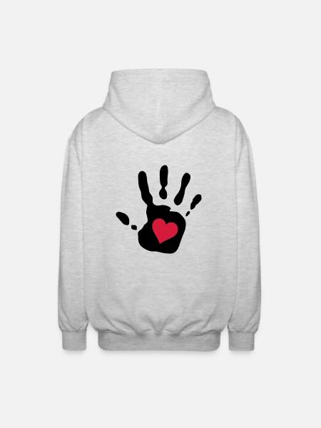 Handprint Red Heart - Unisex Hooded Jacket - light heather grey